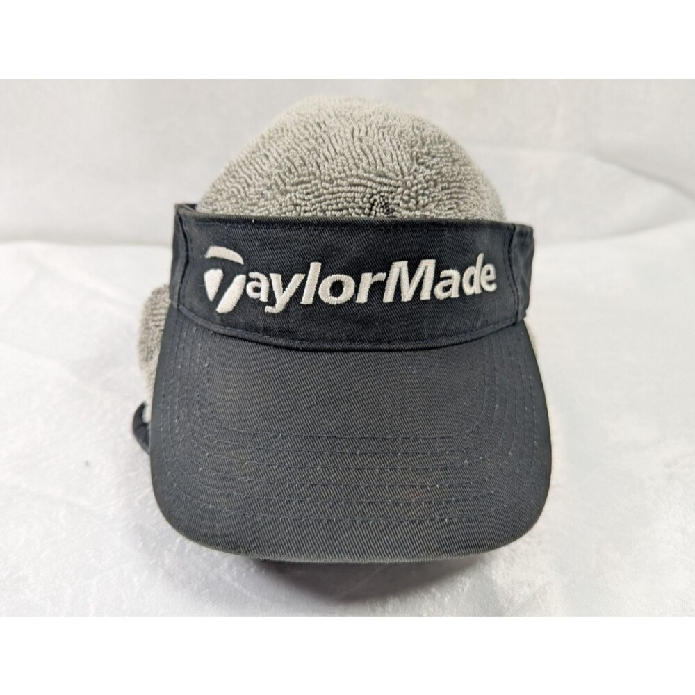 TaylorMade High Crown Golf Visor Black White Logo Adjustable OSFA Cotton